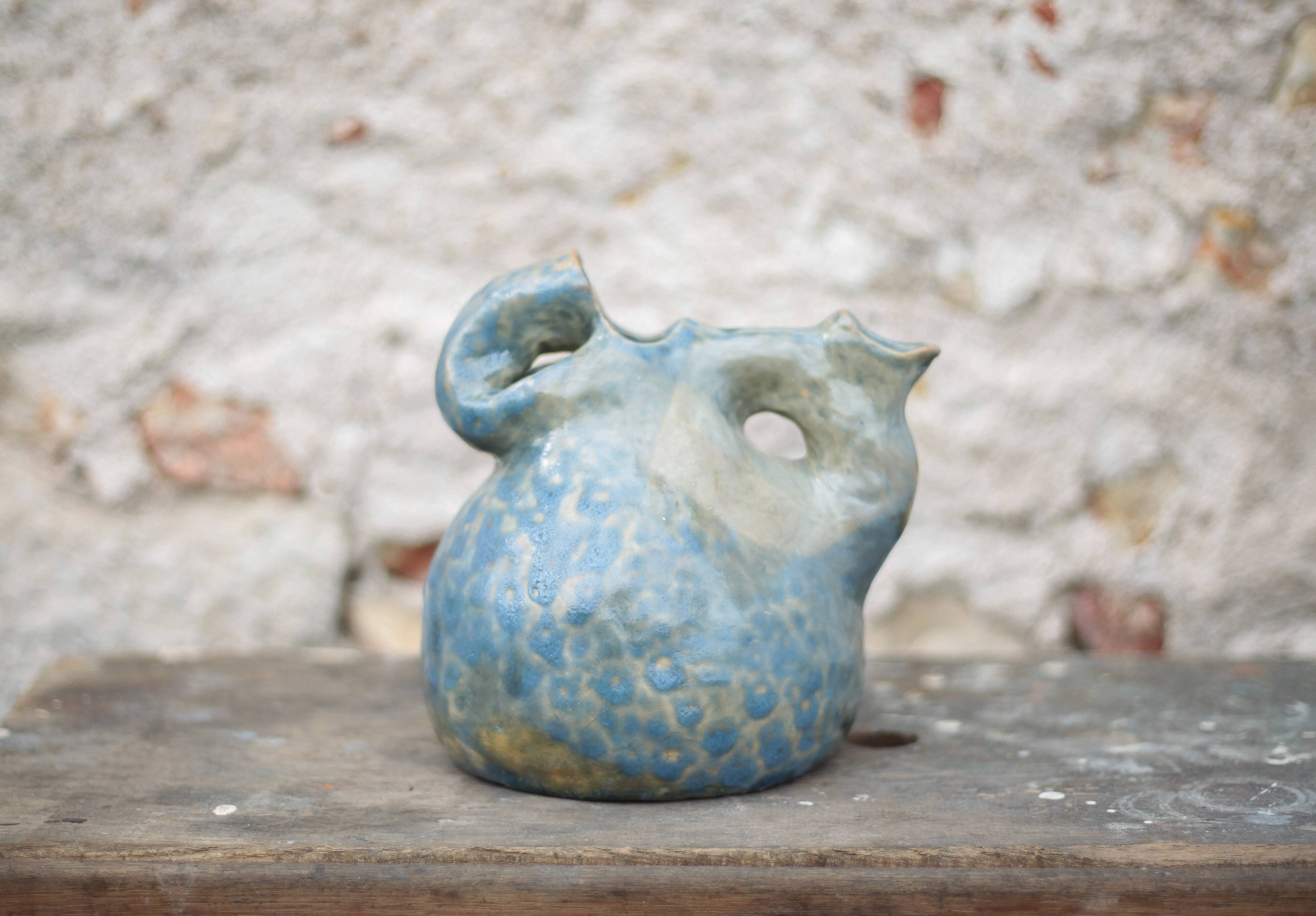 Vintage glazed ceramic jug, La Borne pottery, decorative jug, raw.