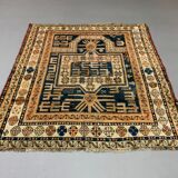 Antique Dagestan Kazak Rug 124x114 cm Caucasian, Gold, Blue, Rust Square Medium