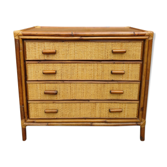 Vintage bamboo and rattan chest of drawers