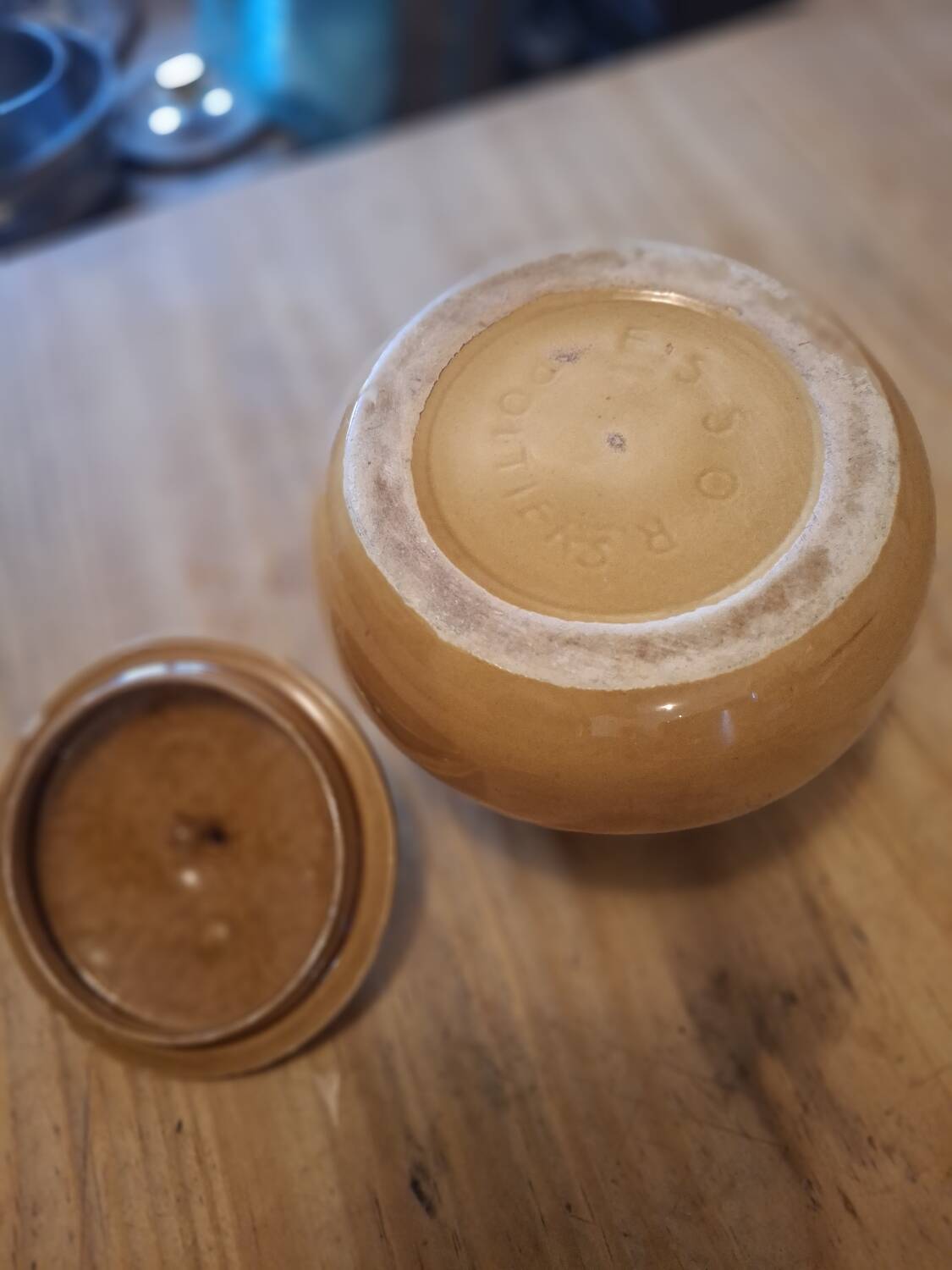 Vintage stoneware mini pot with lid and handle