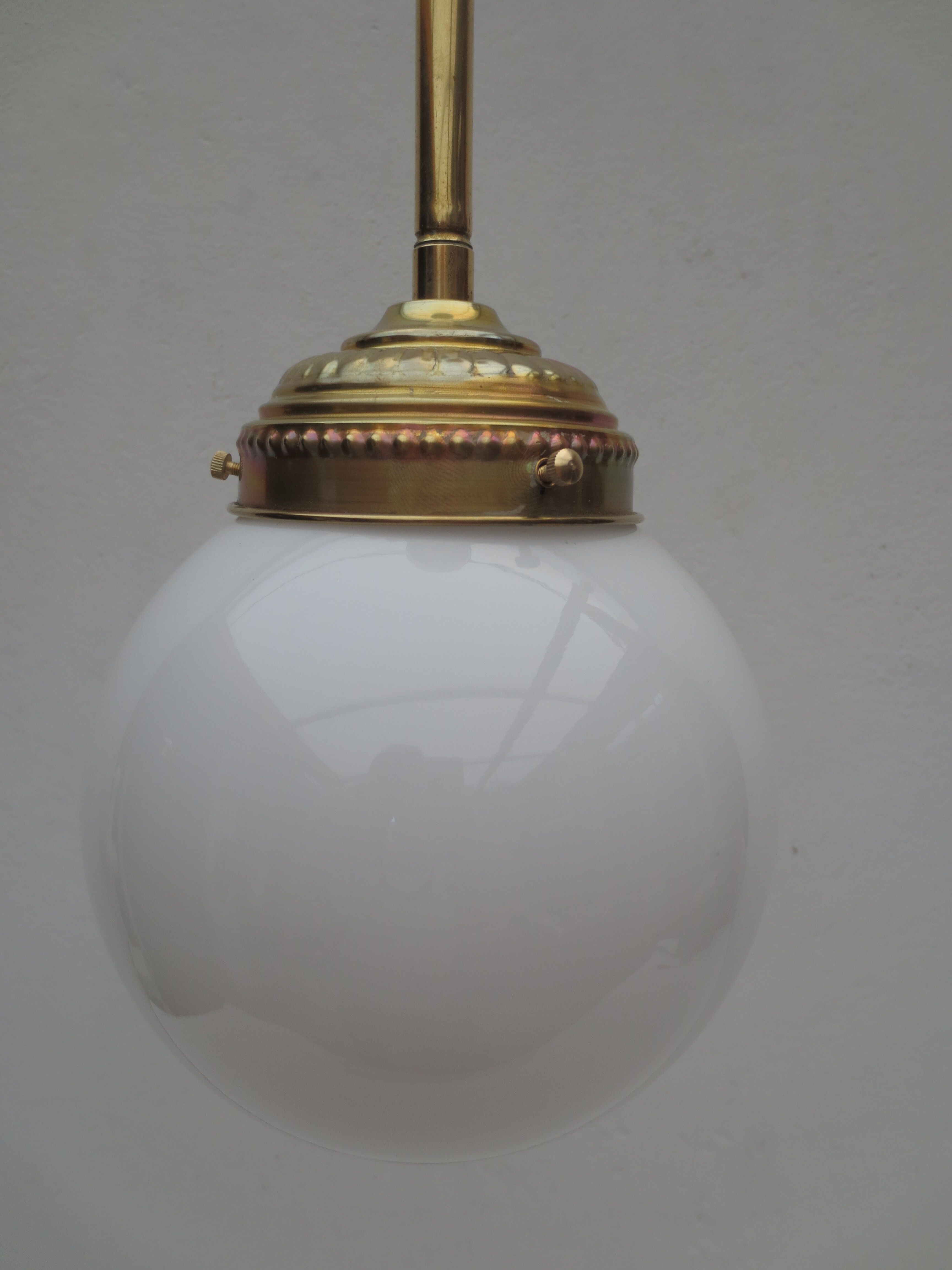 brass and white opaline hanging