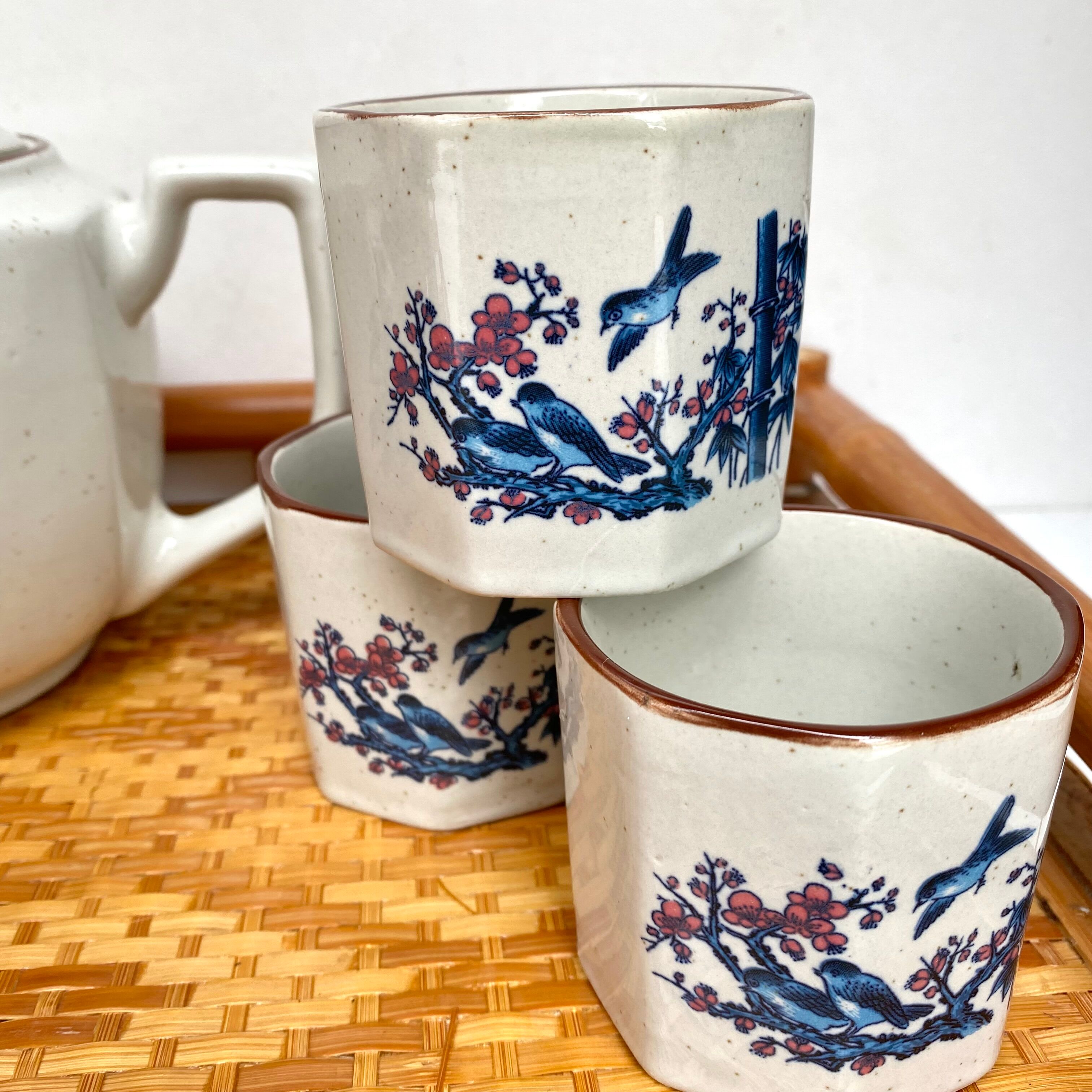 Vintage bird cups and teapot