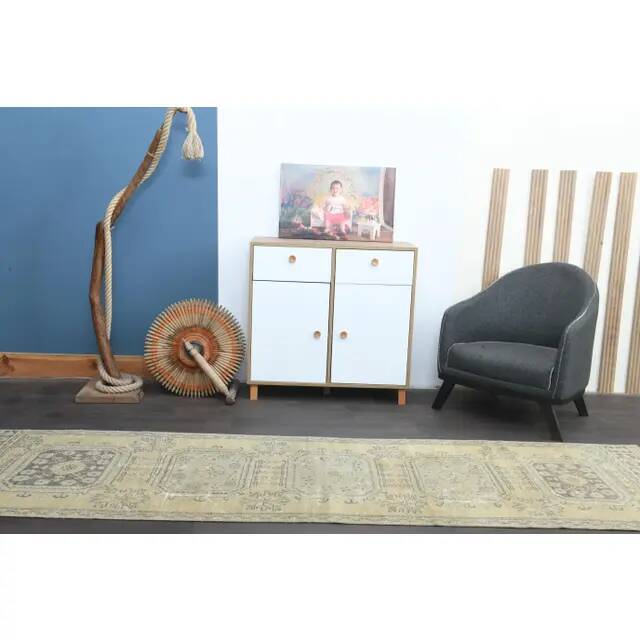 1970s Turkish Oushak Handmade Wool Cotton Orange Runner Rug 93x332