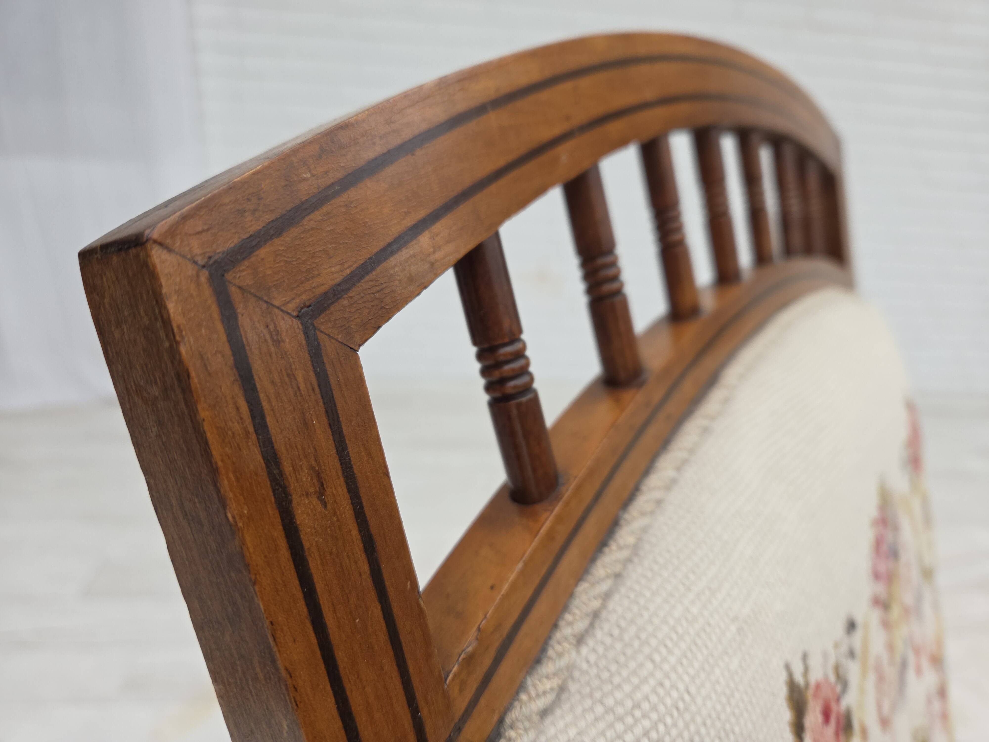 1930s, Danish highback rocking chair, original hand woven wool, ash wood.