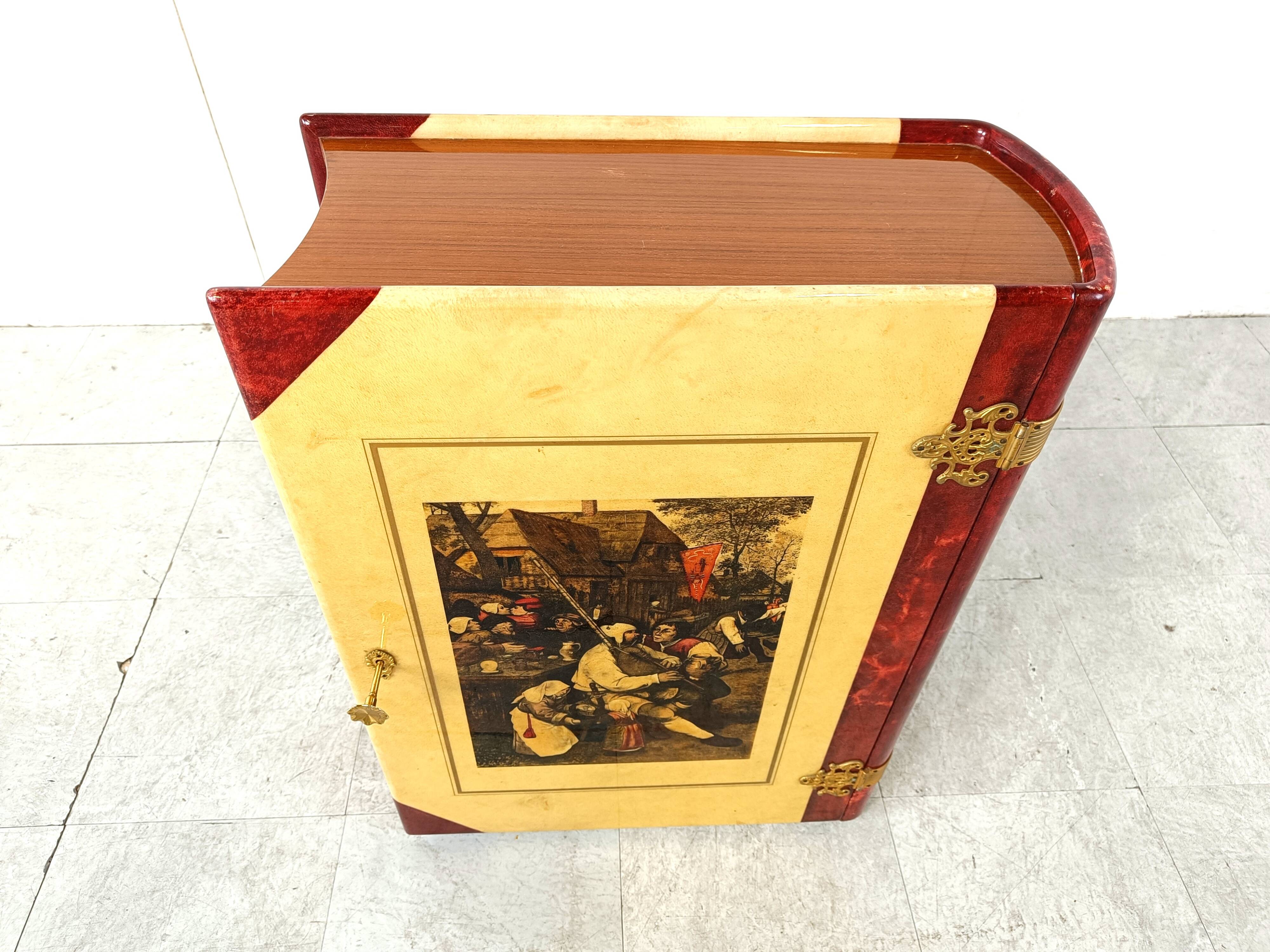 Italian Goatskin Book Shaped Dry Bar Cabinet by Aldo Tura, 1950s