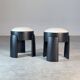 Pair of Black Ash Sculptural Stools with Dedar Milano Bouclé, by FORME