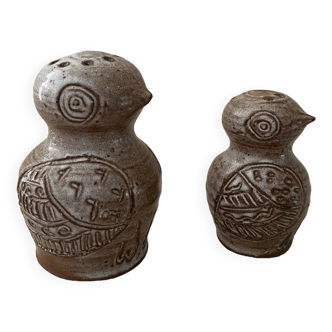 Stoneware owl salt and pepper shakers by Jeanne and Norbert Pierlot