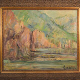 Impressionist seascape with cliffs - oil on canvas