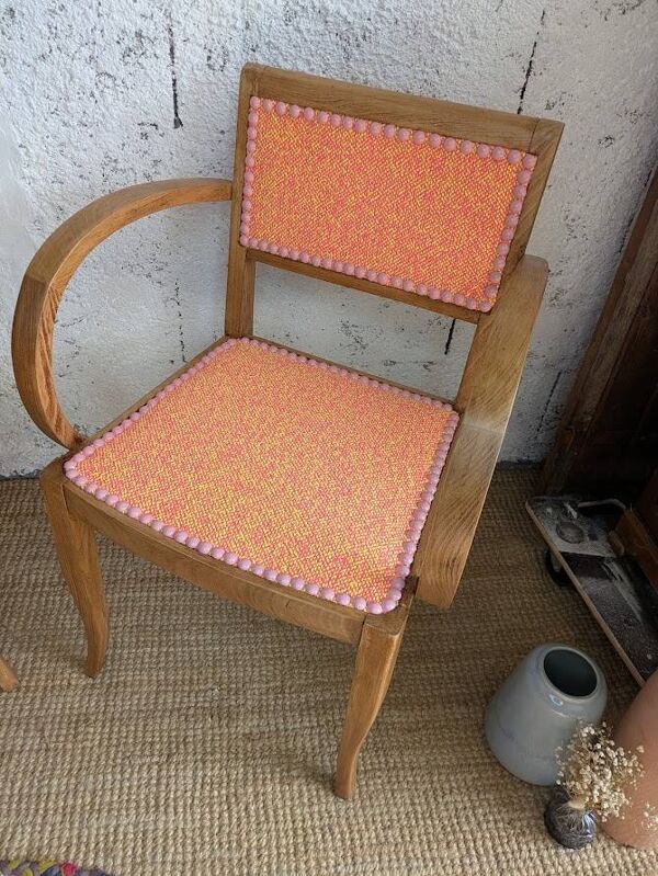 Paire de fauteuils vintage restaurés – tissu haut de gamme élitis