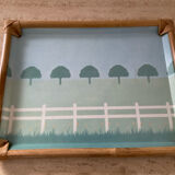 Plateau vintage alpac en fibre de verre et rotin