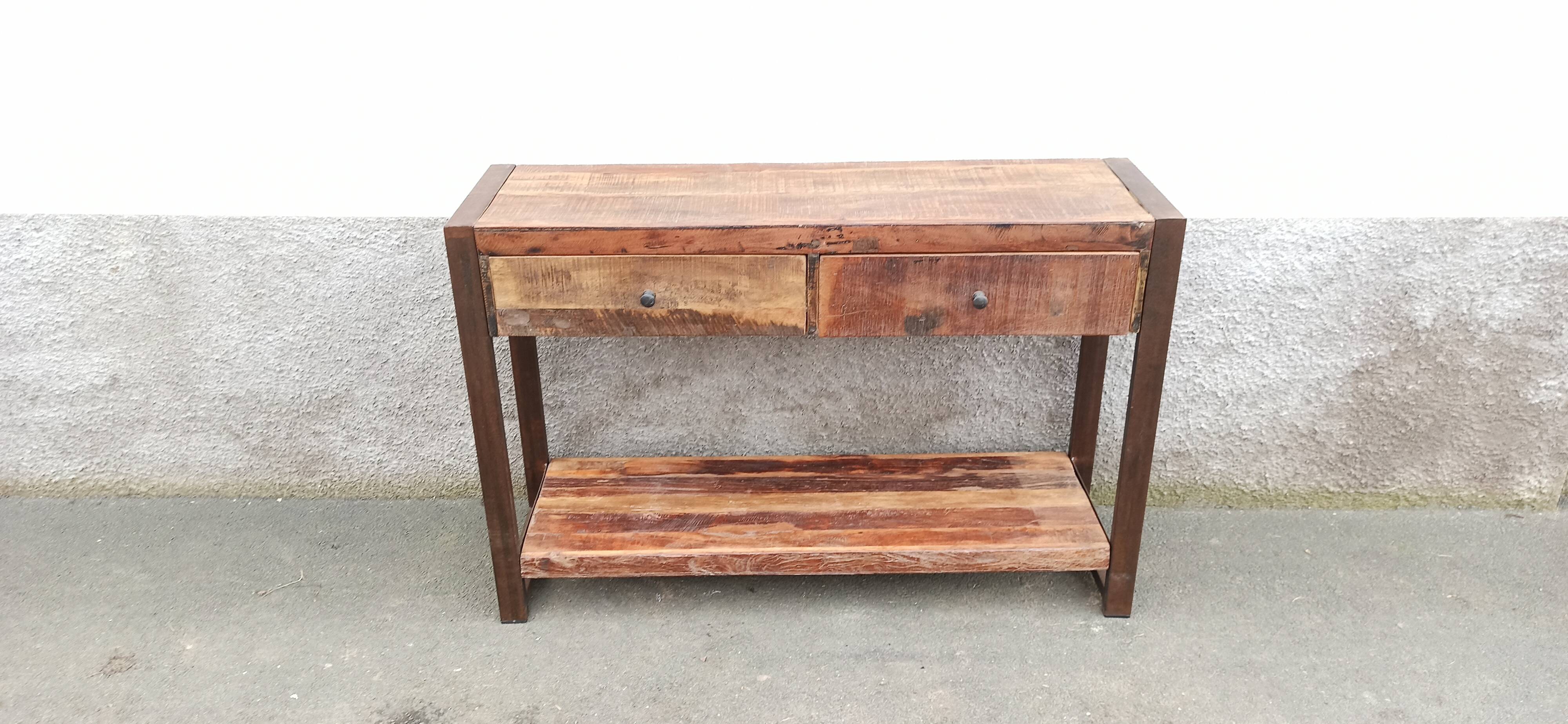 Console 2 drawers in old wood