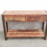 Console 2 tiroirs en bois ancien