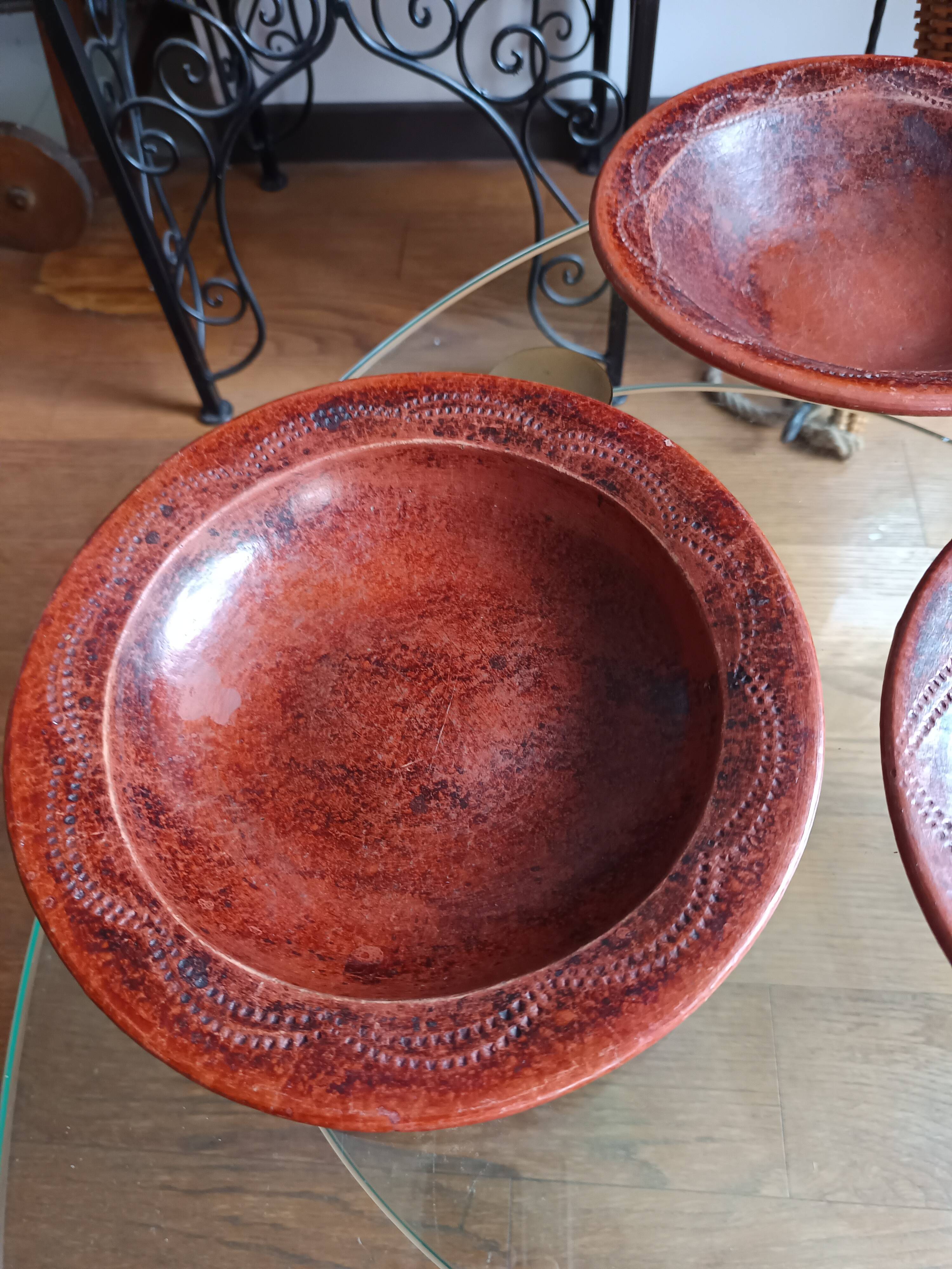 6 antique hand-turned glazed terracotta plates