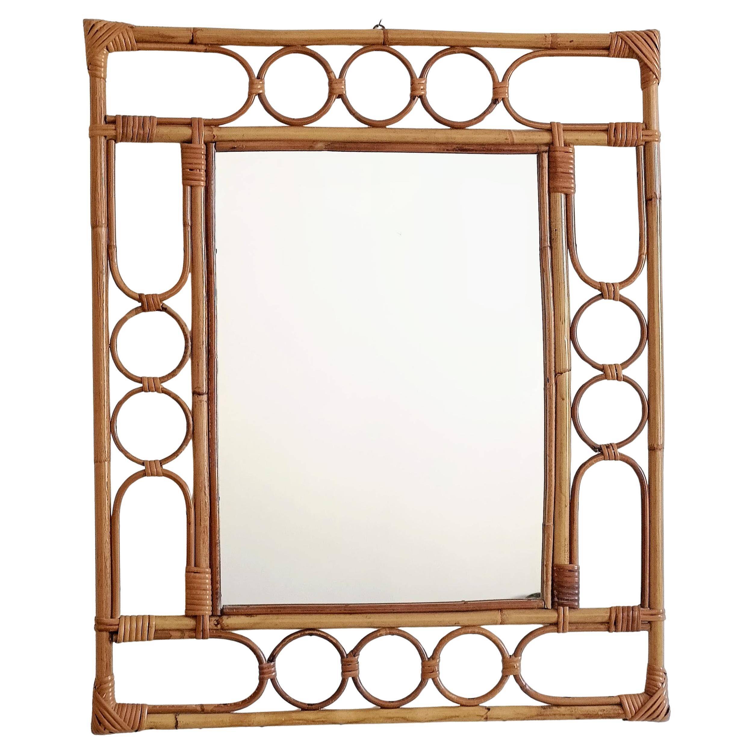 Mid-Century Organic Modern Bamboo & Rattan Mirror, Franco Albini Style, 1960s
