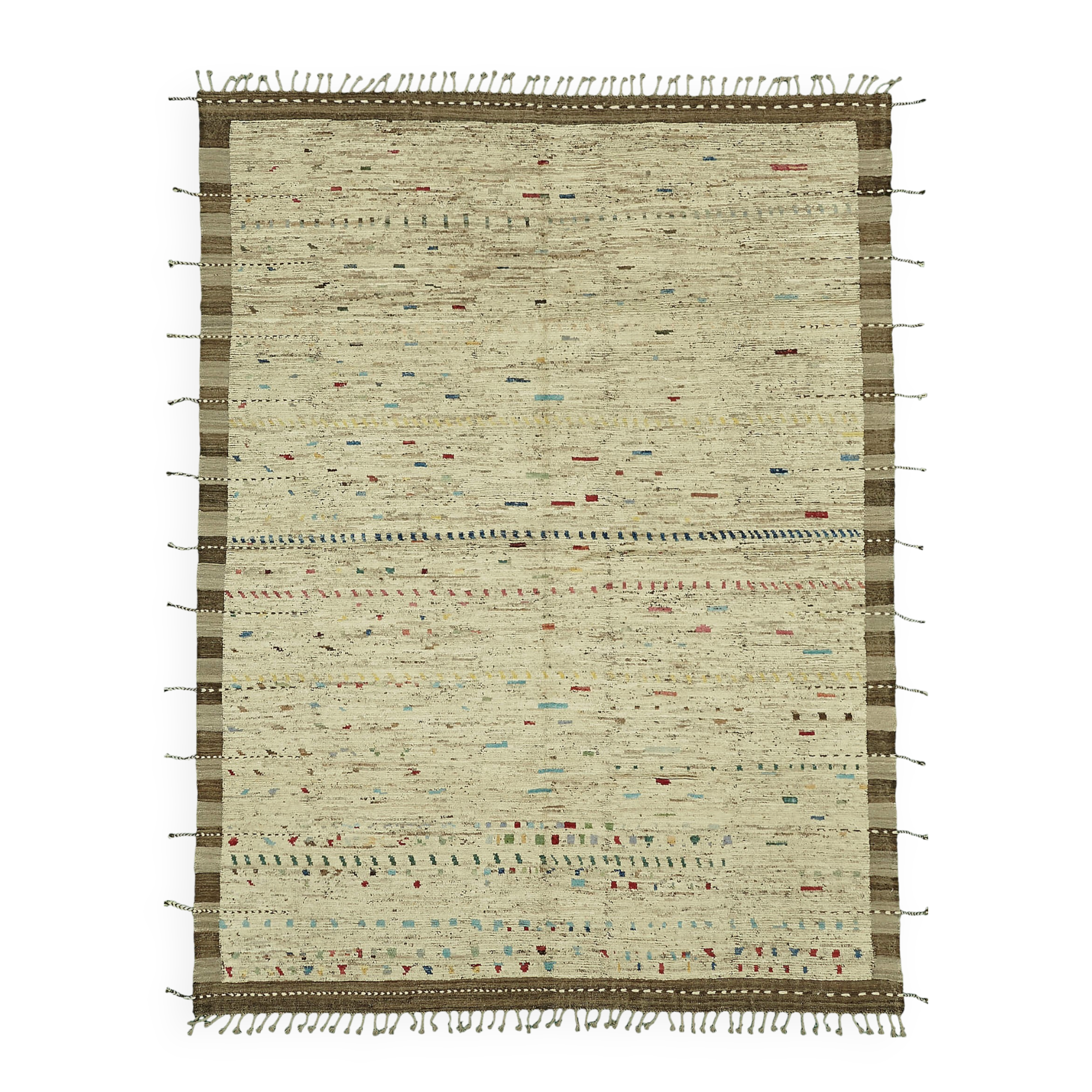 Handwoven Tribal One of a Kind 278 cm x 370 cm Beige Wool Carpet
