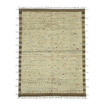 Handwoven Tribal One of a Kind 278 cm x 370 cm Beige Wool Carpet