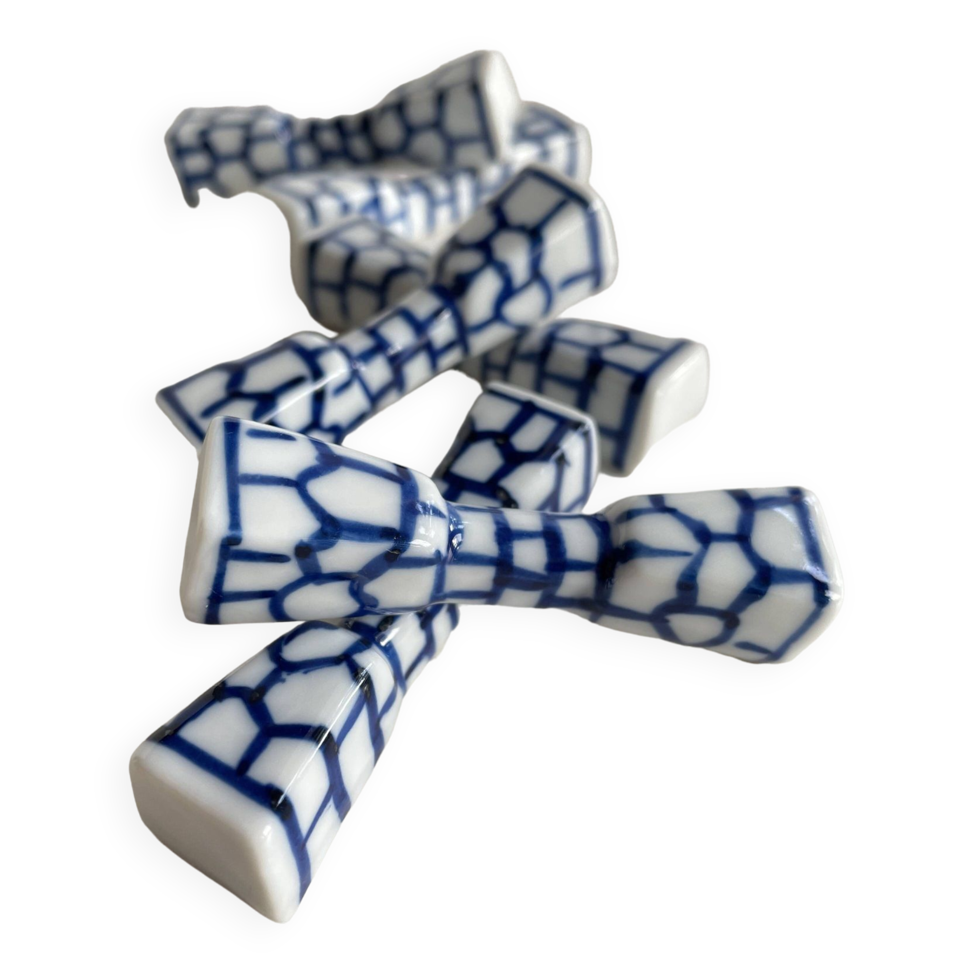Lot de 6 porte-couteaux ou baguettes en porcelaine bleue