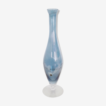 Vase soliflore vintage en Verre ciselé teinté bleu, Italie 1970