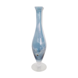 Vintage soliflore vase in blue tinted chiseled glass, Italy 1970