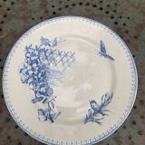 Collectible flat plate, ironstone, malaca, bird, butterfly and flower motif, made in France