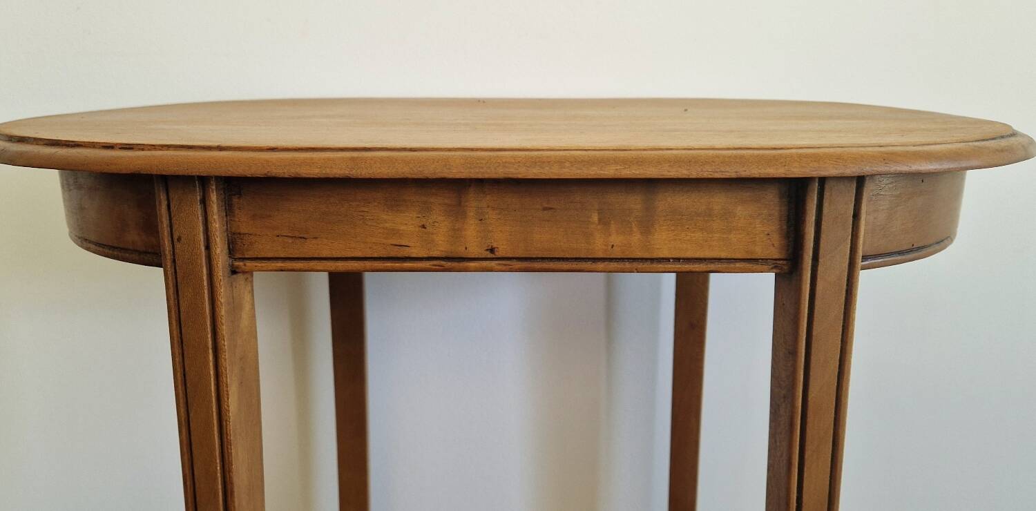 Oval side table with double top in wood - Art Deco style 1940s