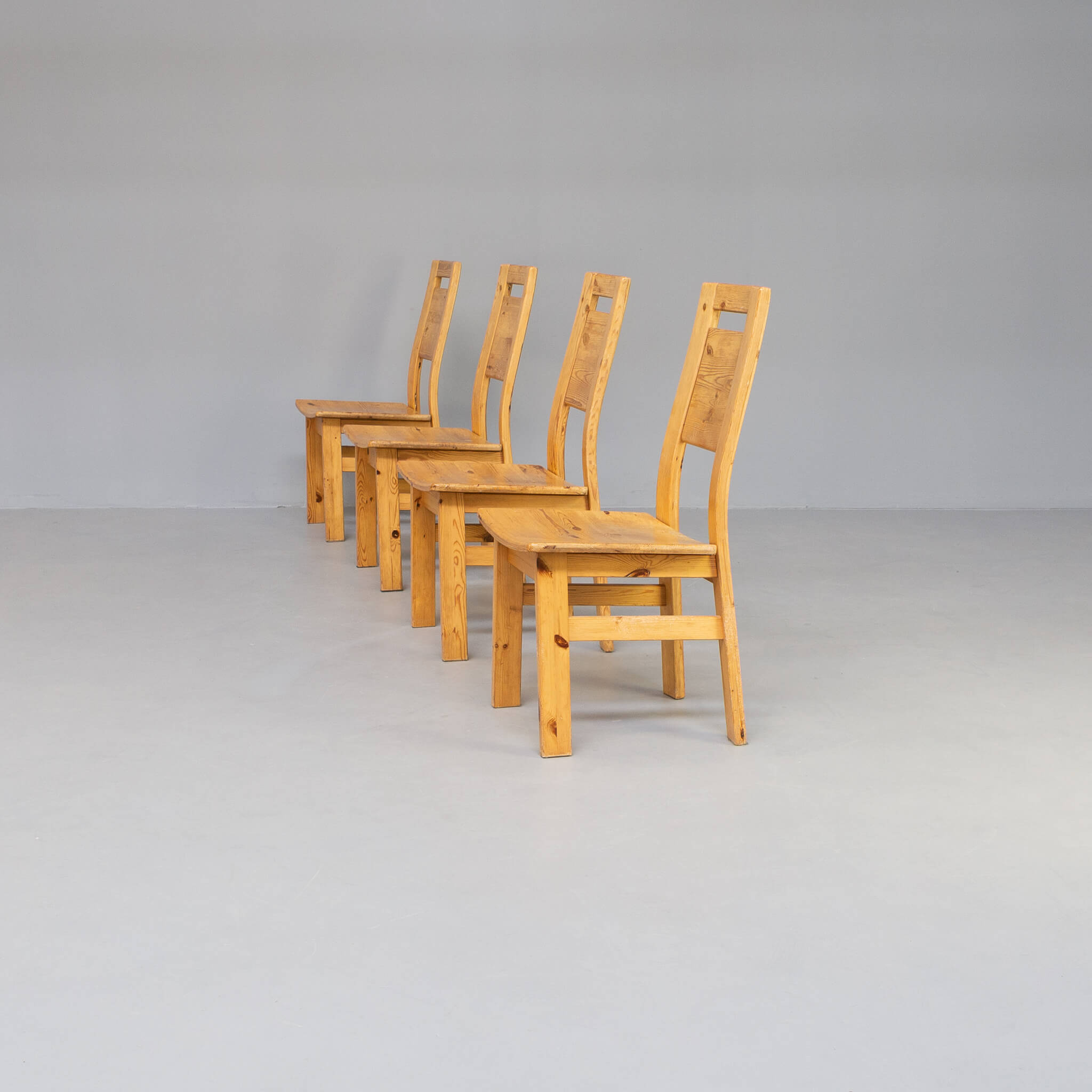 70s pine wooden dining chair set/4