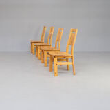 70s pine wooden dining chair set/4