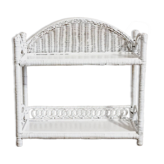 White woven wicker shelf