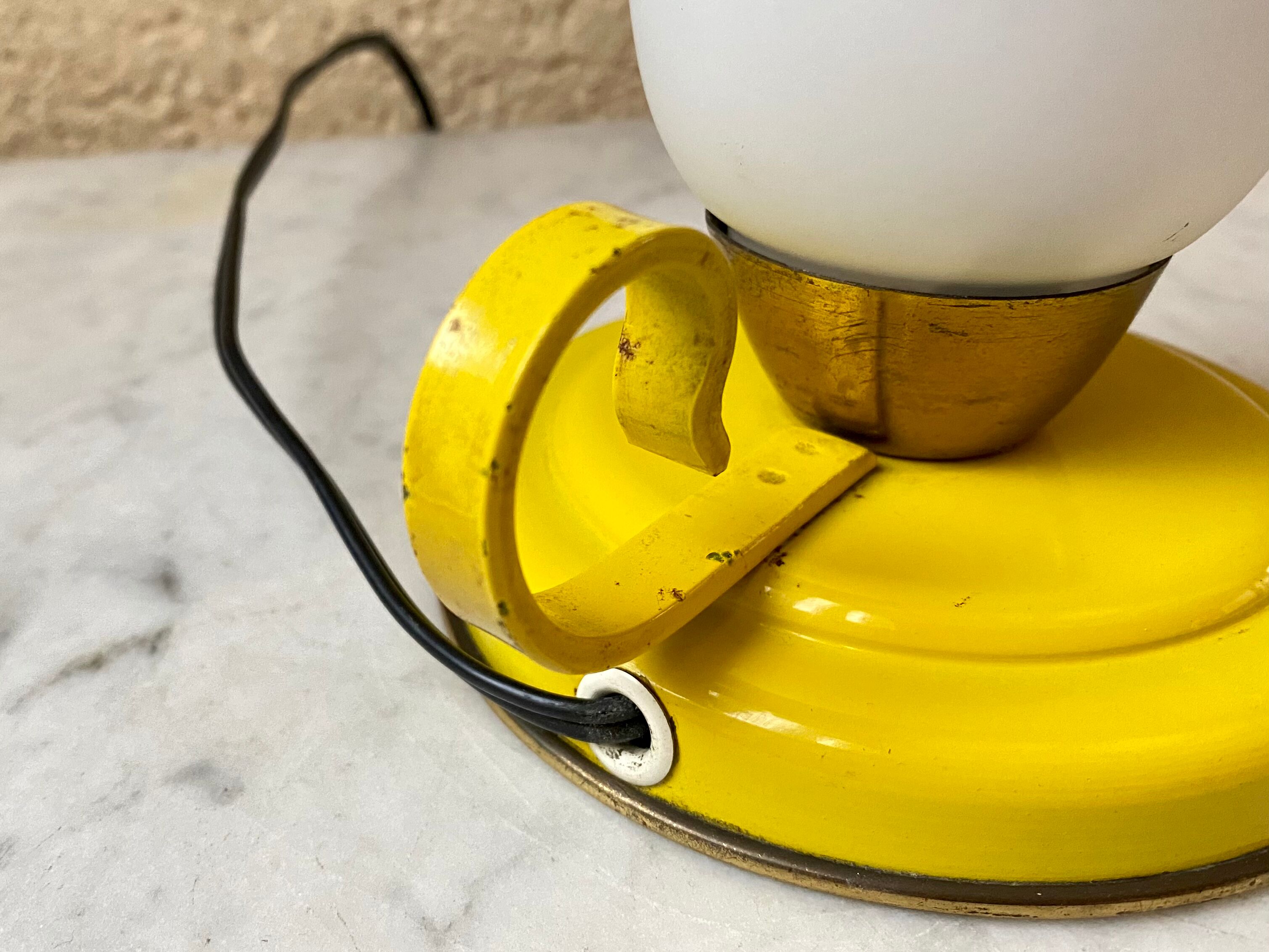 Bedside lamp vintage 60s tole enamelled opaline glass