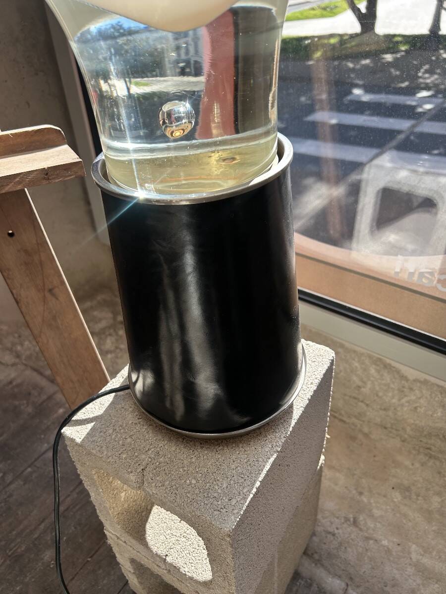 VISTOSI - RARE LAMP WITH LEATHER BASE AND GLASS - ITALY - 1970