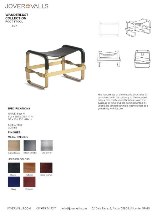 Footrest in Aged Brass and Navy Blue Leather, Contemporary Style