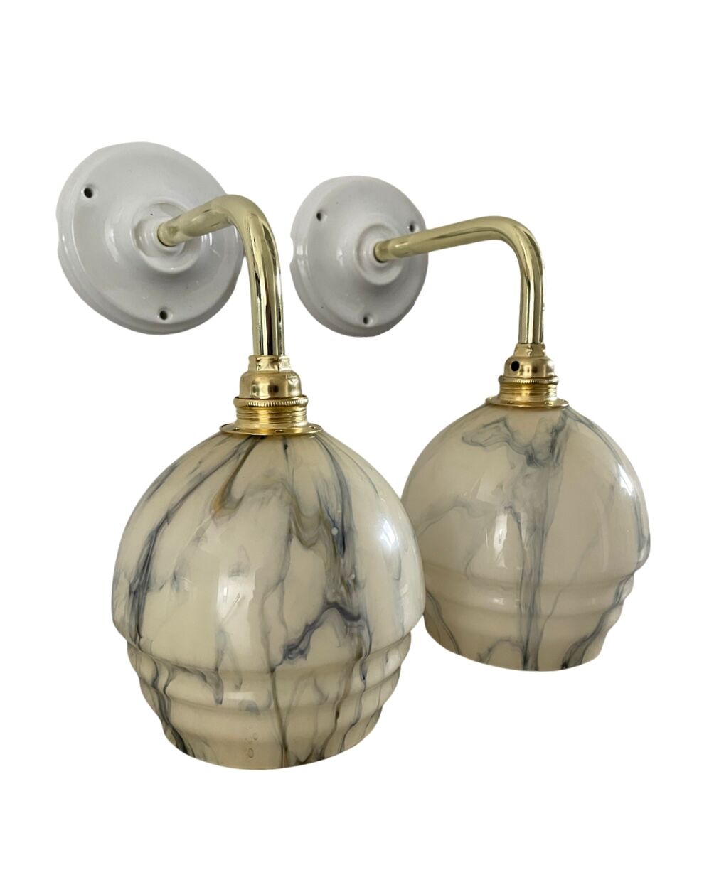 Pair of art deco wall lamps in marbled opaline
