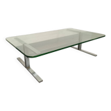 Vintage coffee table in transparent glass and cast aluminum from the 70s