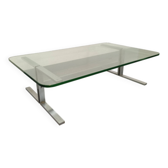 Vintage coffee table in transparent glass and cast aluminum from the 70s