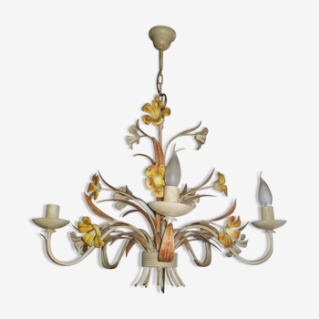 Italian floral chandelier in sheet metal