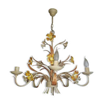Italian floral chandelier in sheet metal