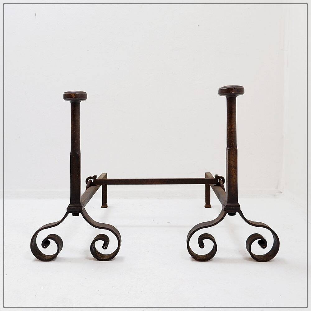 Pair of antique wrought iron fire dogs - 19th century
