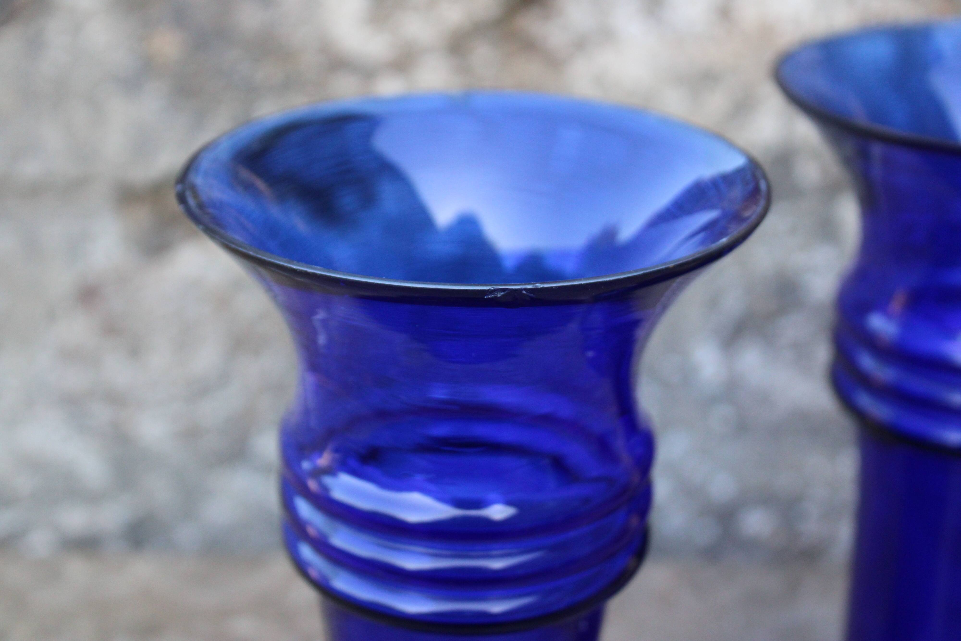 Pair of Holmegaard cobalt blue vases – Scandinavian design – Michael Bang