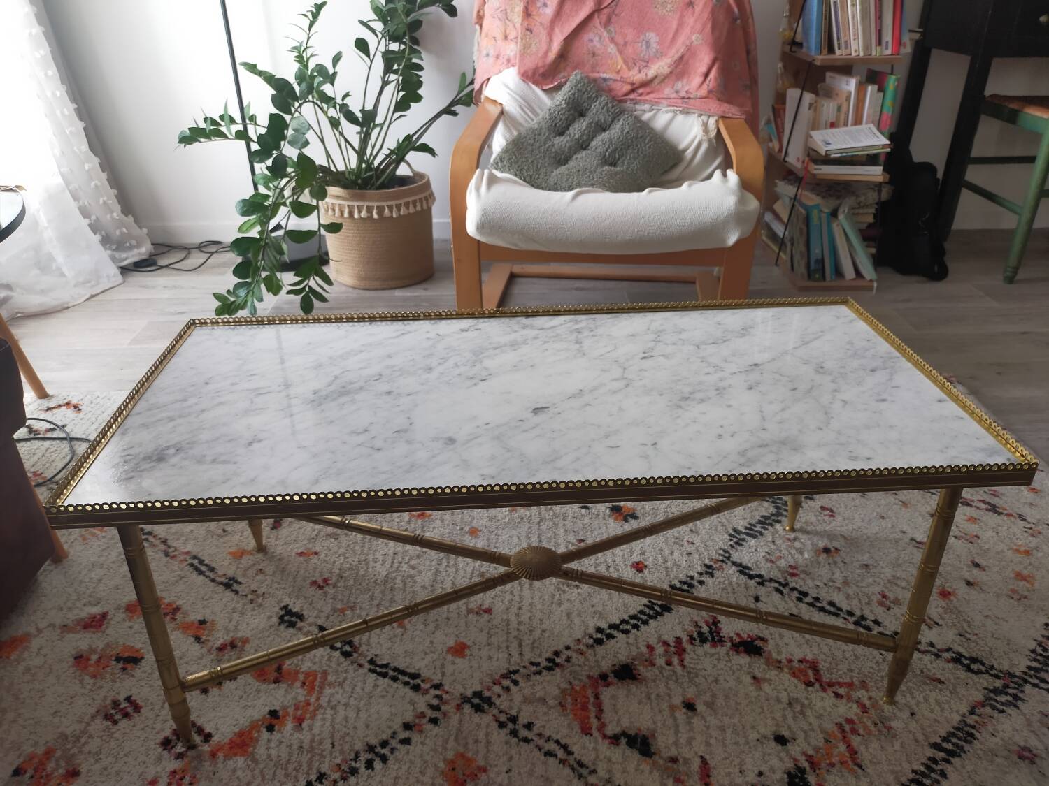 Marble and brass coffee table, French work 1971