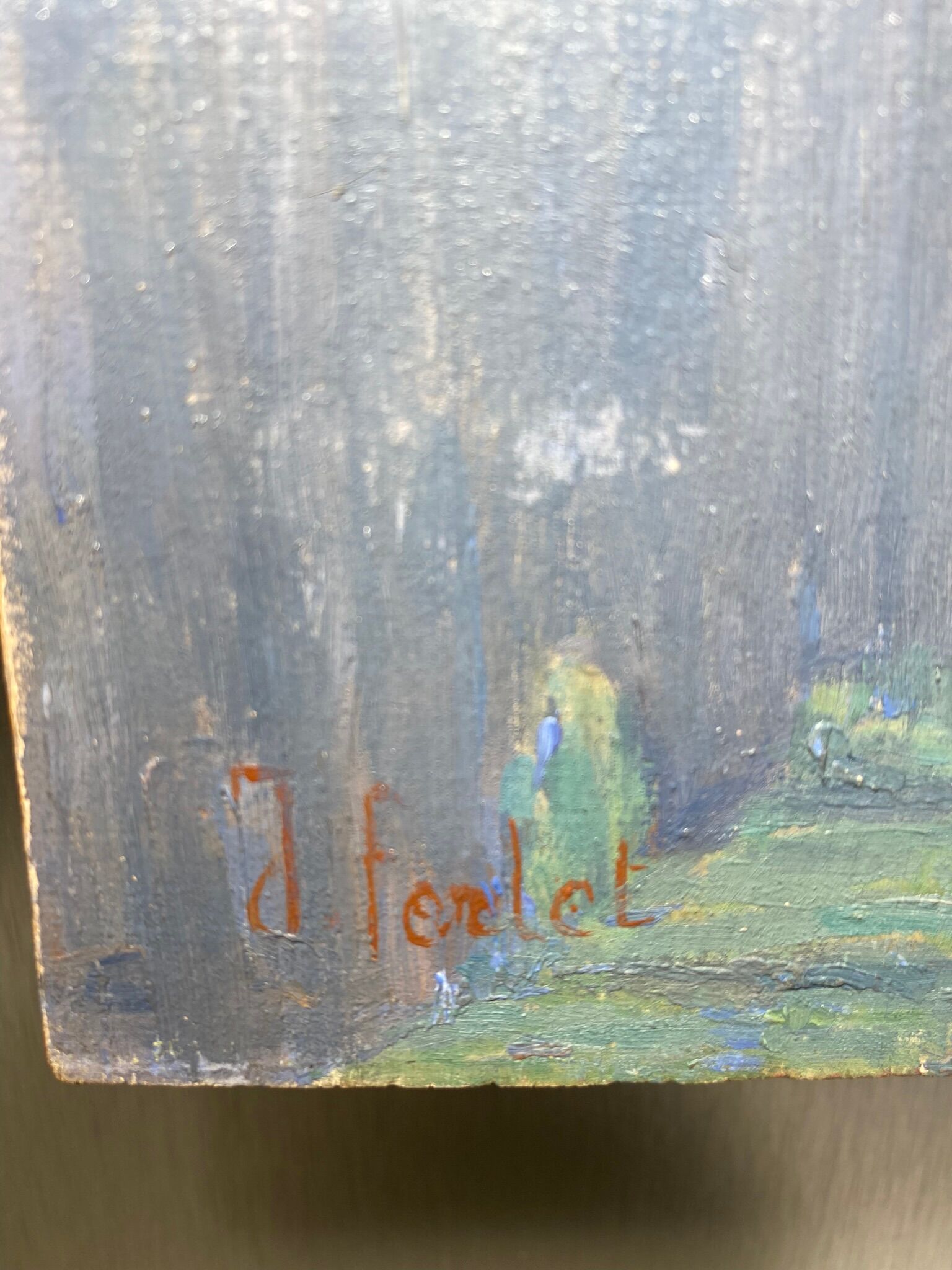 Old painting, landscape Monts du Lyonnais, signed, mid-twentieth century