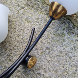 Pair of double brass, steel and opaline wall lamps, vintage, 50s