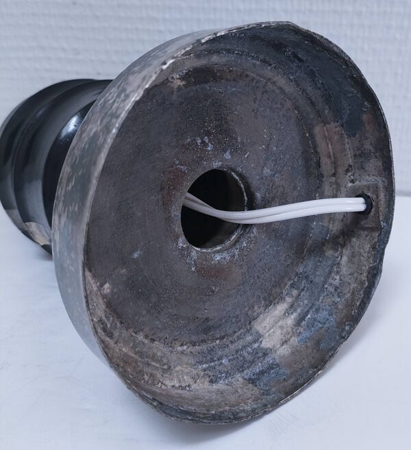 Pied de lampe Art Déco métal patine noir et argent