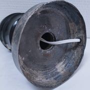 Art Deco metal lamp base with black and silver patina