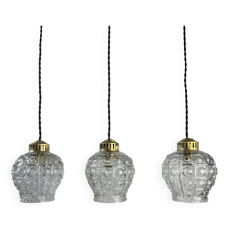 Lot of 3 old vintage bubble glass pendant lights