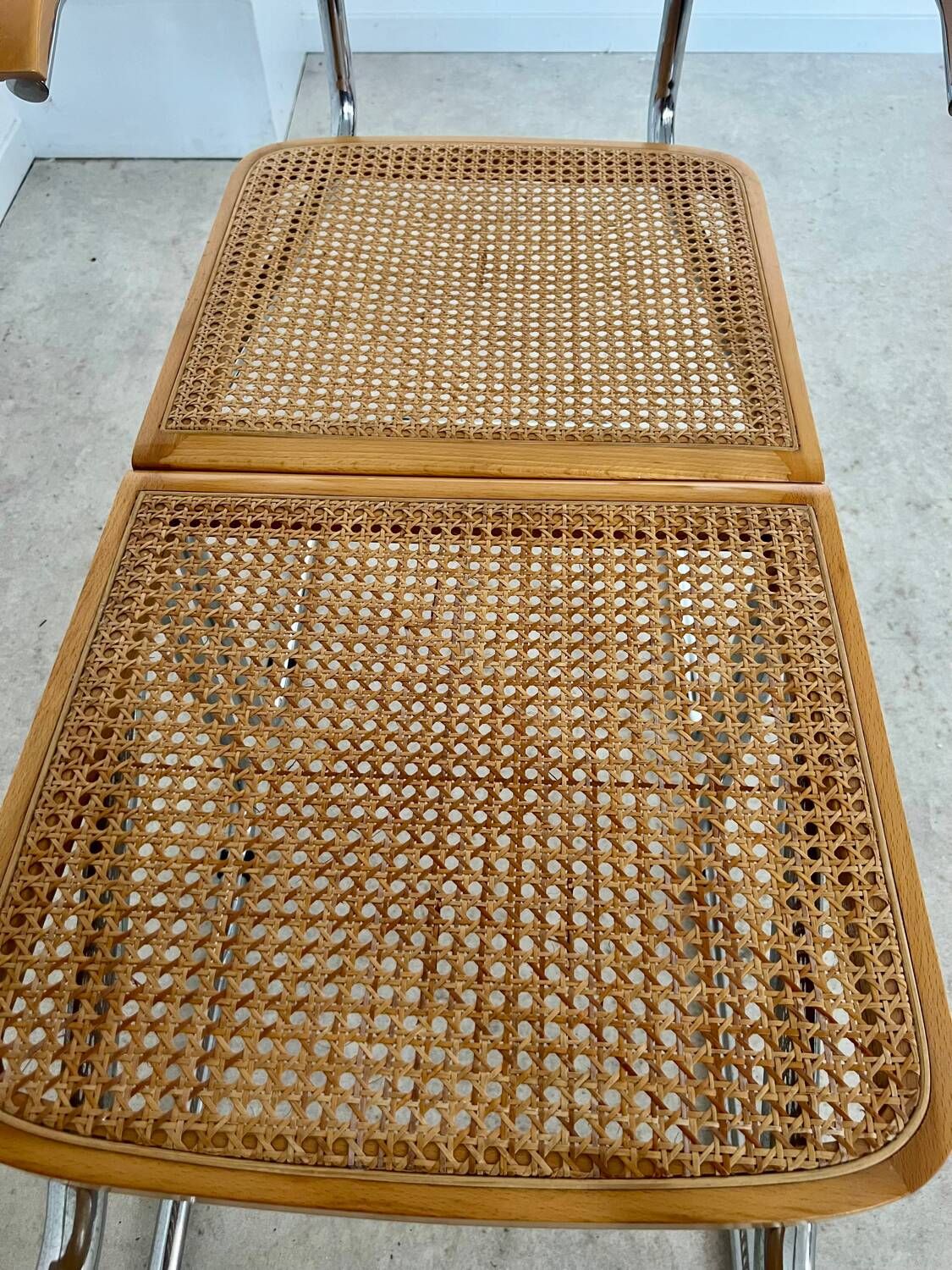 Lot 2 vintage Cesca B64 armchairs design Marcel Breuer 1970 Made in Italy light wood