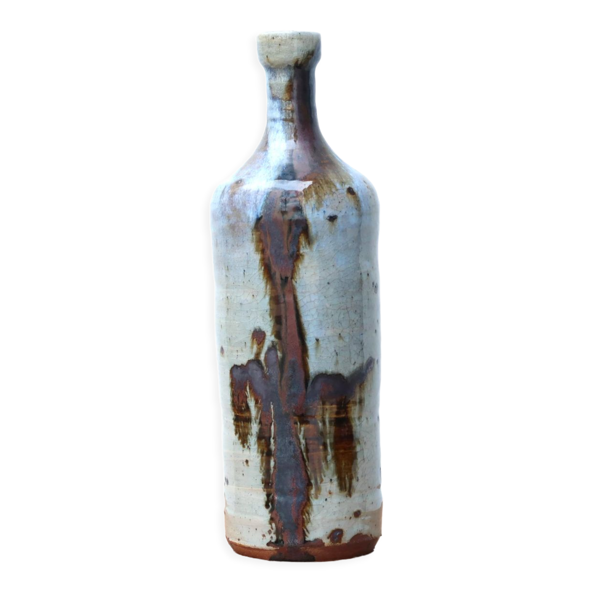 Stoneware bottle vase, abstract décor, 70s