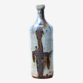Vase bouteille en grès décor abstrait années 70