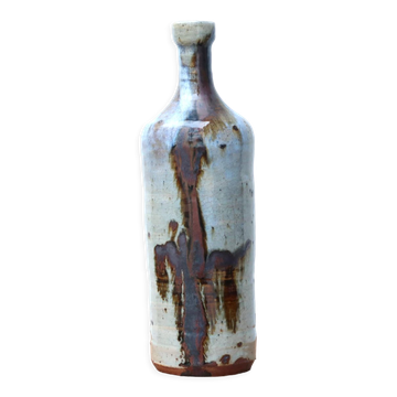 Vase bouteille en grès décor abstrait années 70