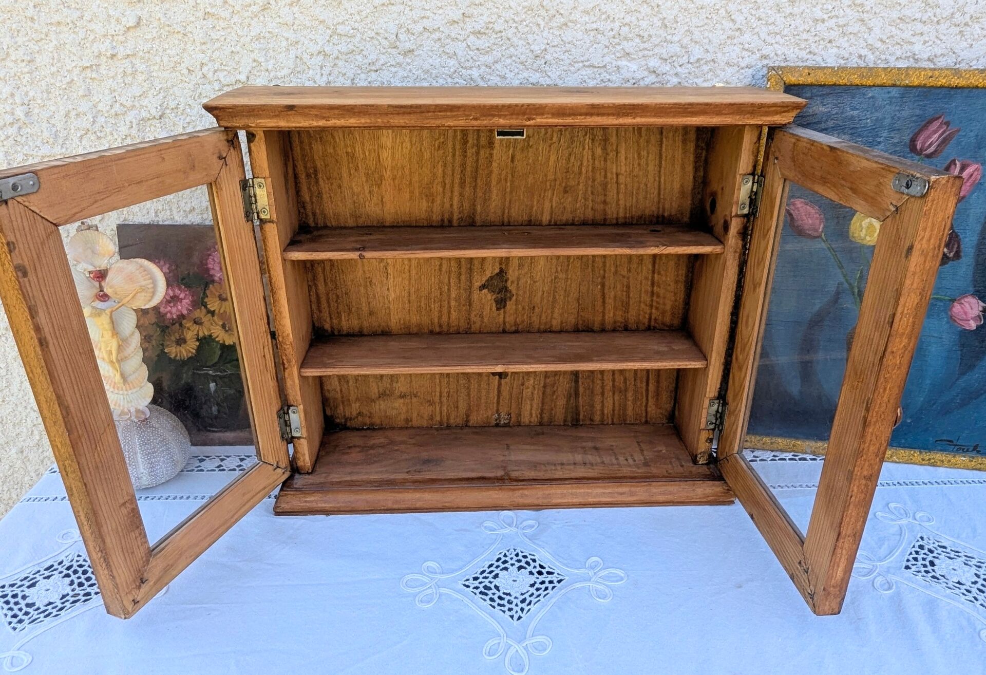 Small Wall Display Cabinet Pine Chalet Mountain Vintage Decor 60s 70s