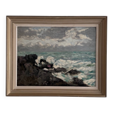 Oil on cardboard depicting the swell by Cavver, 20th century, cerused frame